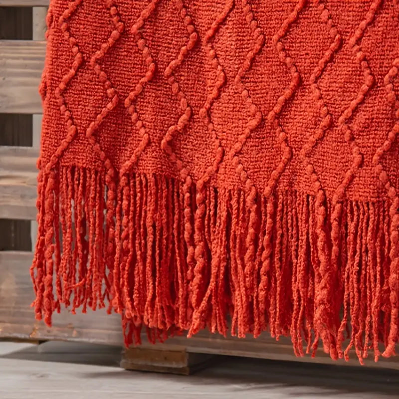 Knit Throw Blanket with Tassels