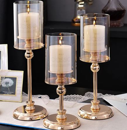 Champagne Metal Candle Holder Set