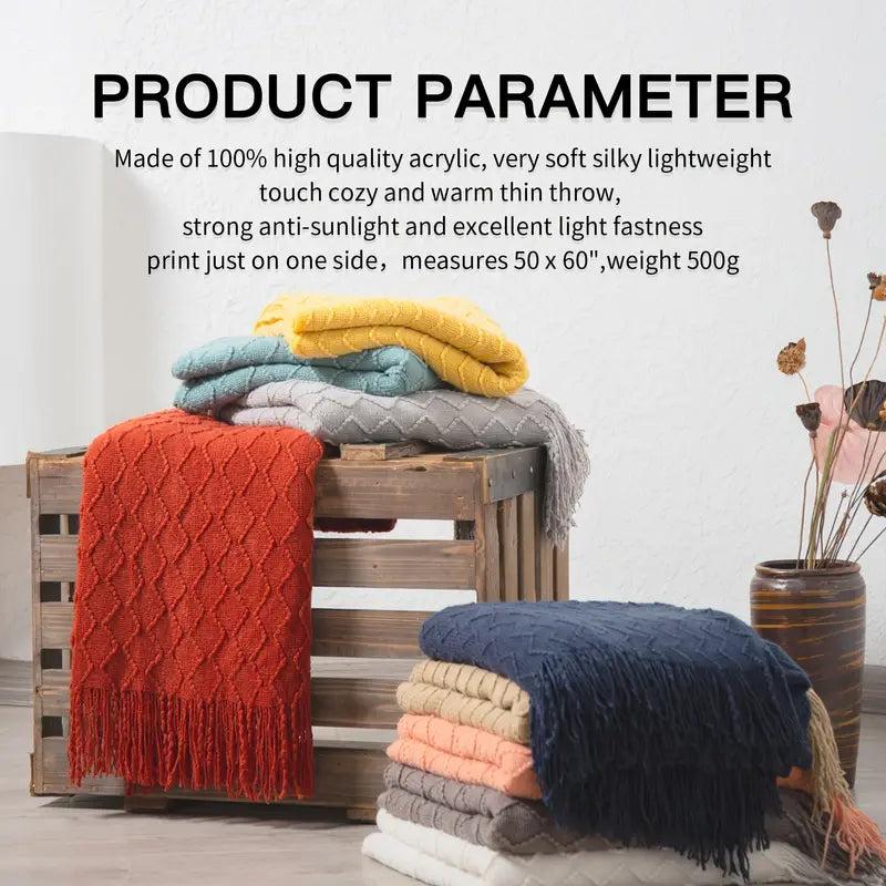Knit Throw Blanket with Tassels