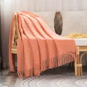 Knit Throw Blanket with Tassels