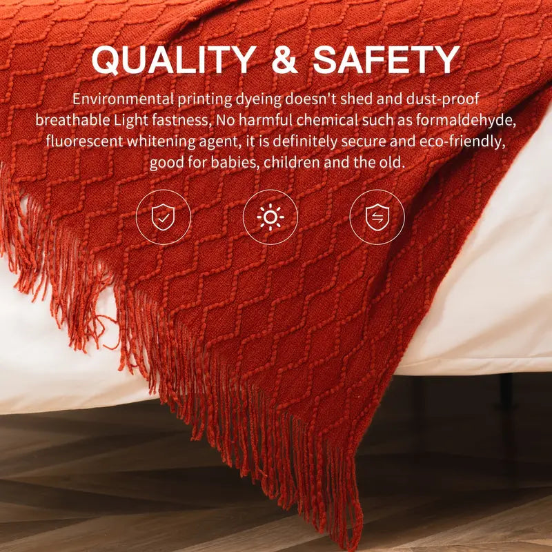 Knit Throw Blanket with Tassels