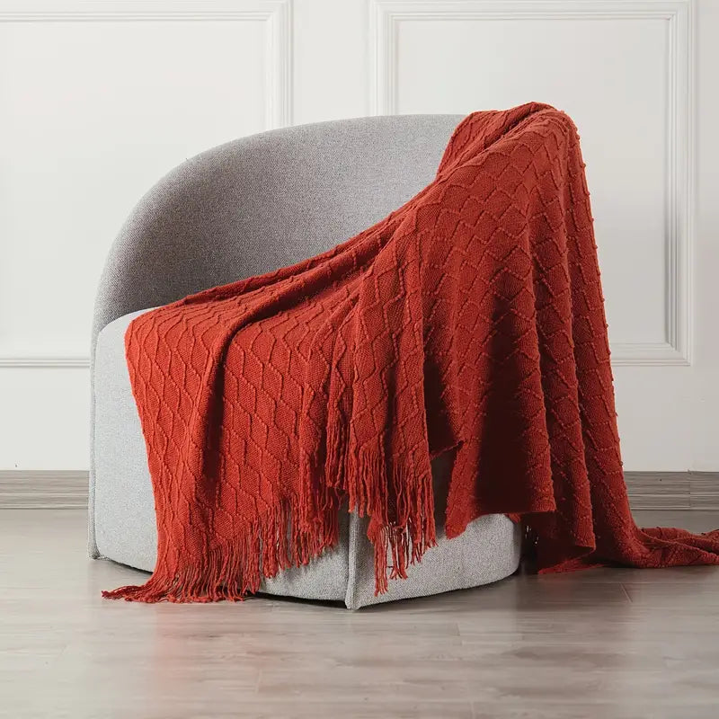 Knit Throw Blanket with Tassels